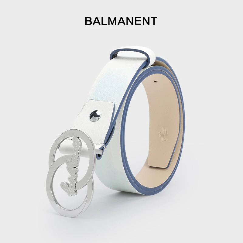 巴玛特男士真皮皮带时尚休闲平滑扣腰带不锈钢真皮年轻人潮流裤带