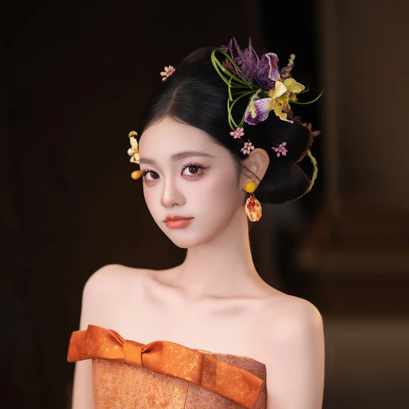 合金婚庆饰品 新中式新娘头饰仿真花发夹盘扣发簪礼服发饰MC2301