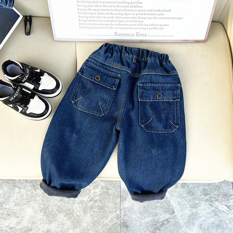 儿童加绒牛仔裤男童新款韩版冬装中小童炸街宝宝秋冬季加厚休闲裤