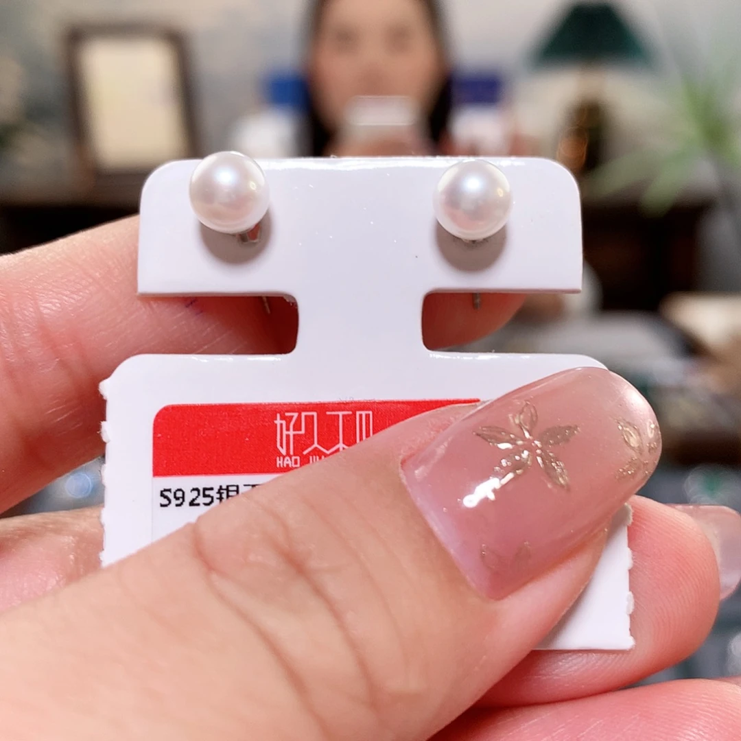 耳钉银S925镶嵌淡水珍珠天然珍珠耳钉