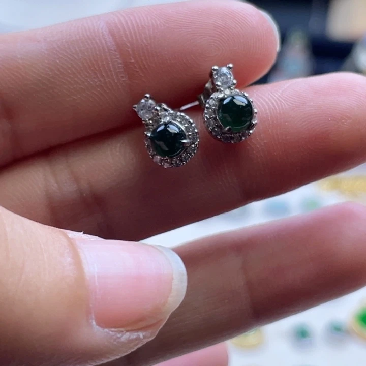 银S925镶嵌翡翠耳饰