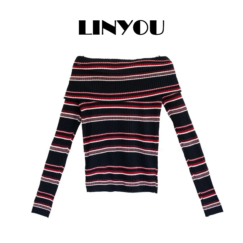 小个子韩版新款露肩时尚针织衫女2025秋季时尚显瘦设计感小众上衣