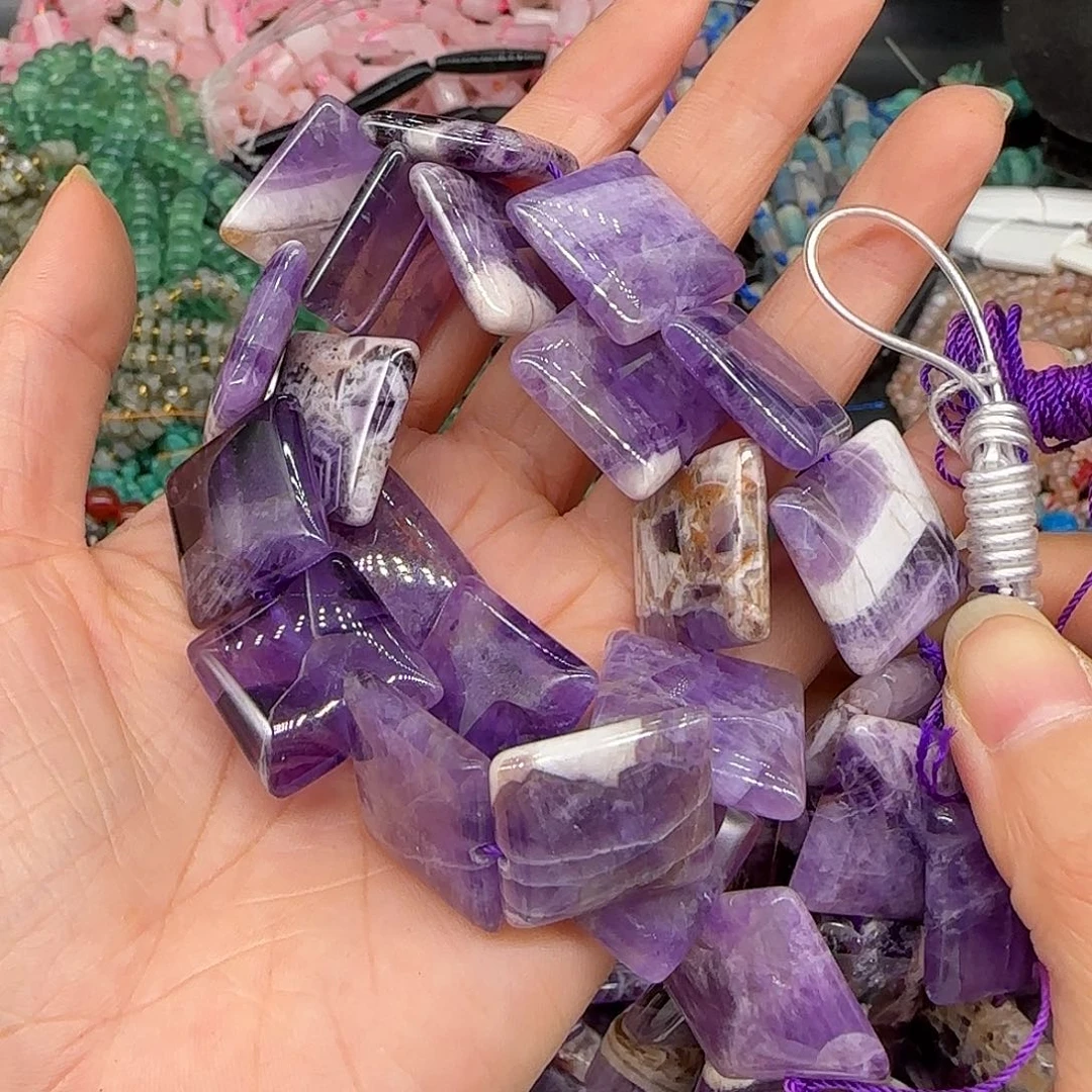 玛瑙/玉髓合金珠宝半成品梦幻紫水晶牌子19mm一条
