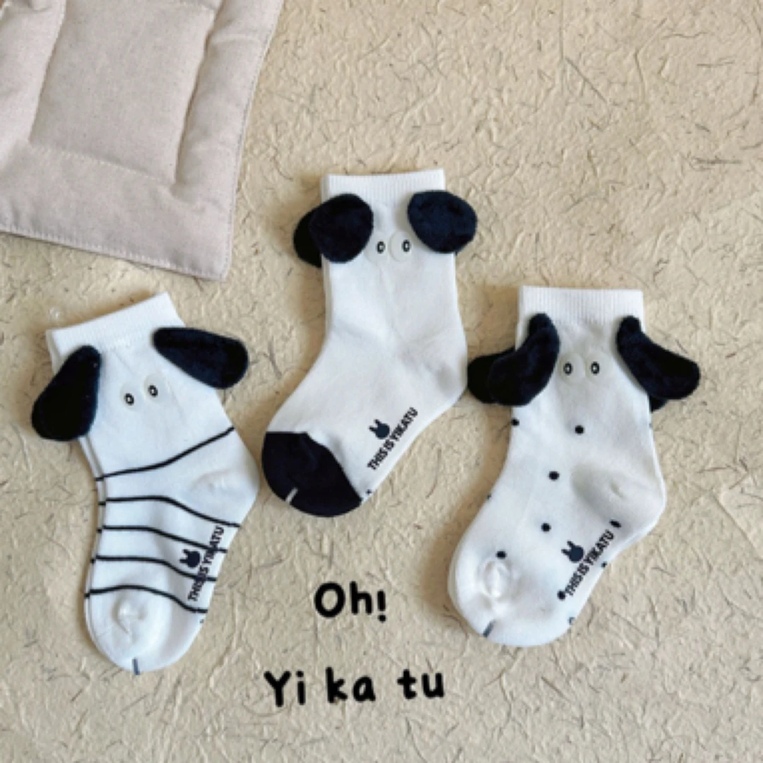伊卡兔童袜正品无骨中性可爱卡通立体波点大耳朵狗四季宝宝袜8160