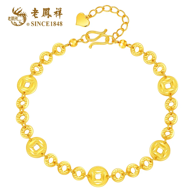 老鳯祥 925银手链 碎碎多金手链闪耀CNC车花精工高级感手链送女友