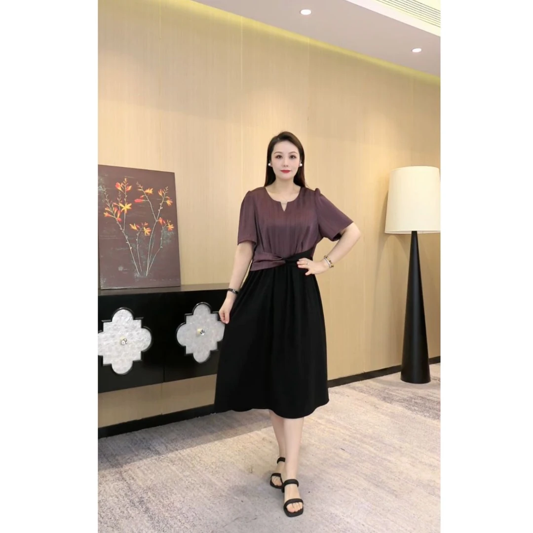 菲姐大码女装高贵优雅时尚法式休闲宽松气质显瘦连衣裙ZB6803