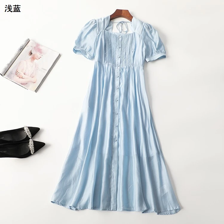 411092夏加长款短袖V领连衣裙