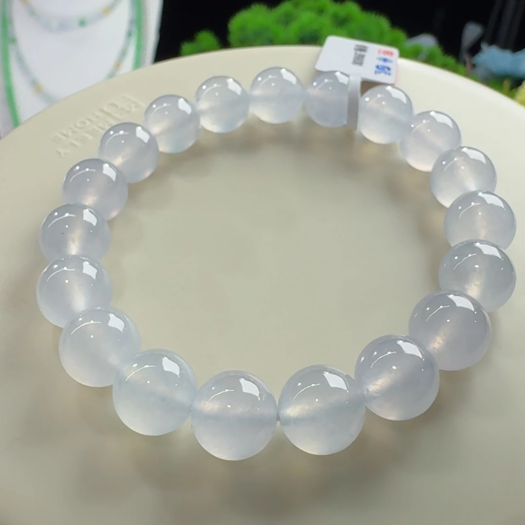 翡翠未镶嵌手链高冰白月光单圈卡10mm