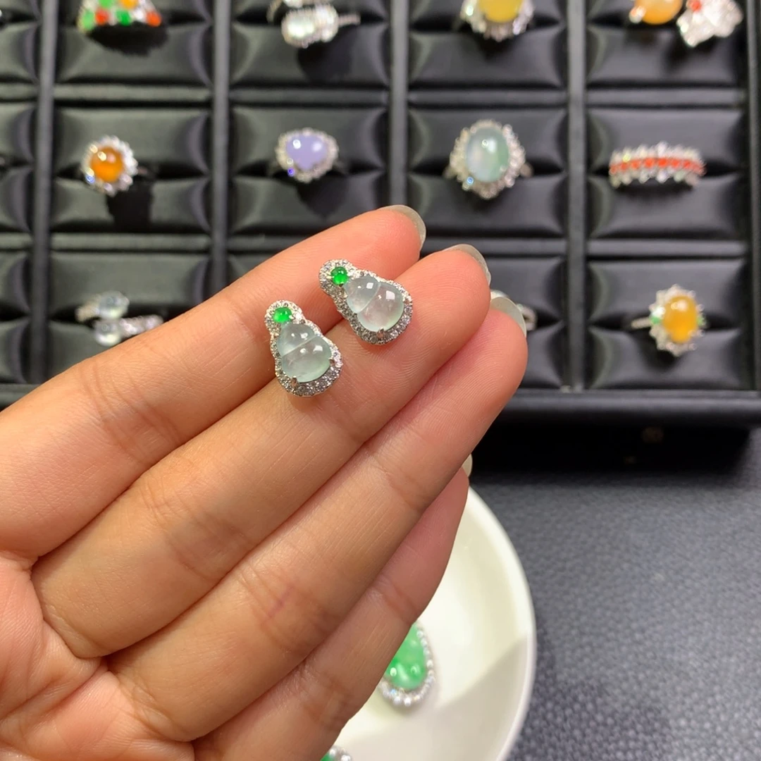 翡翠银S925镶嵌耳饰