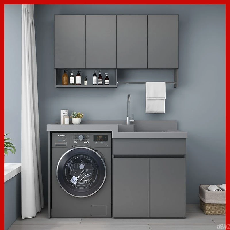 蜂窝铝洗衣柜一体洗衣机柜洗阳台组合池台盆面伴侣一体切角洗衣池