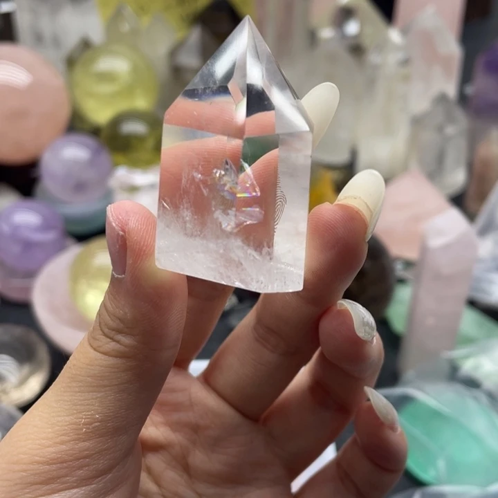 水晶珠宝半成品合金天然水晶白水蓝针柱1