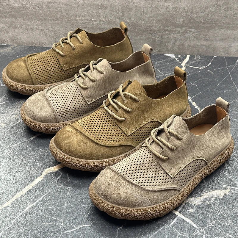 头层牛皮男鞋子2025新款夏季大头鞋真皮镂空透气软底防滑通勤皮鞋