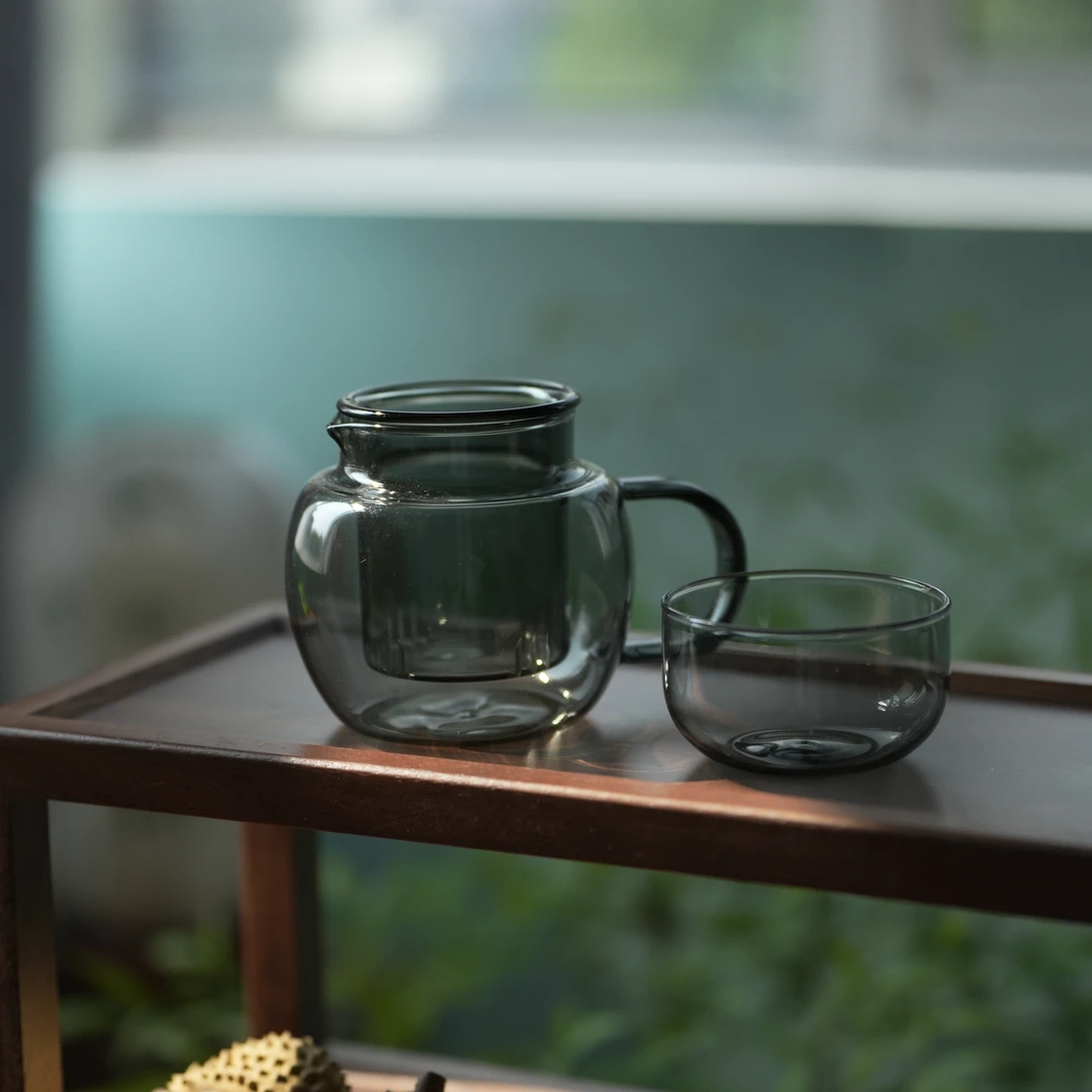黑色高温耐热玻璃茶壶一人壶中式手工办公室墩墩壶墩墩杯