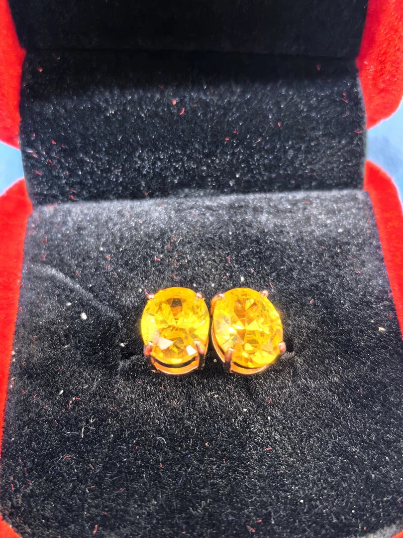 s925银镶嵌巴西暴力黄水晶耳钉