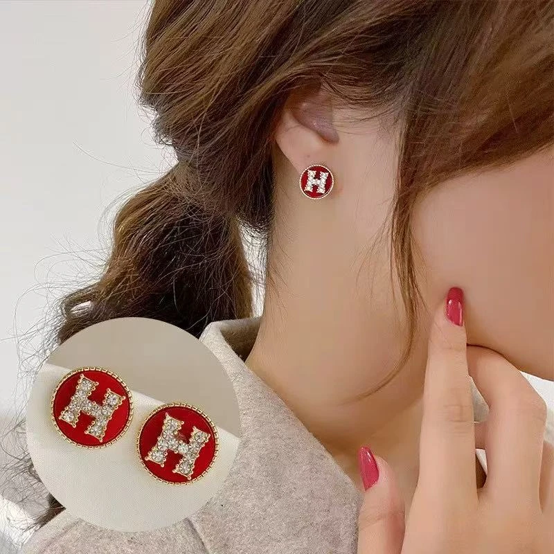 合金耳饰 小众设计感H字母新款气质轻奢小巧耳环高级感耳饰小香风