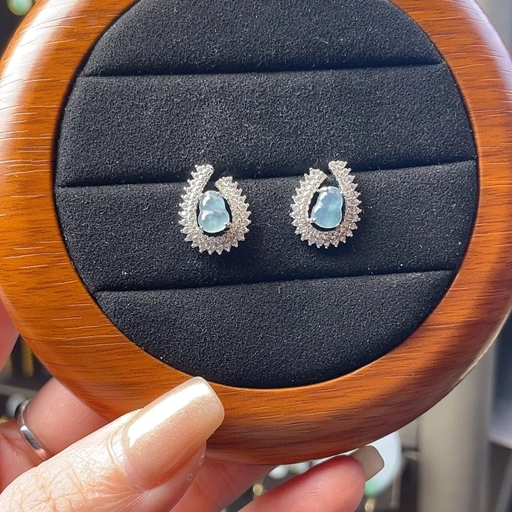 翡翠银S925镶嵌耳饰翡翠