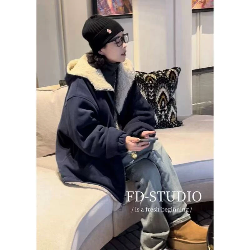 【梵町定制】FD22222加绒加厚两面穿珍珠毛卷外套