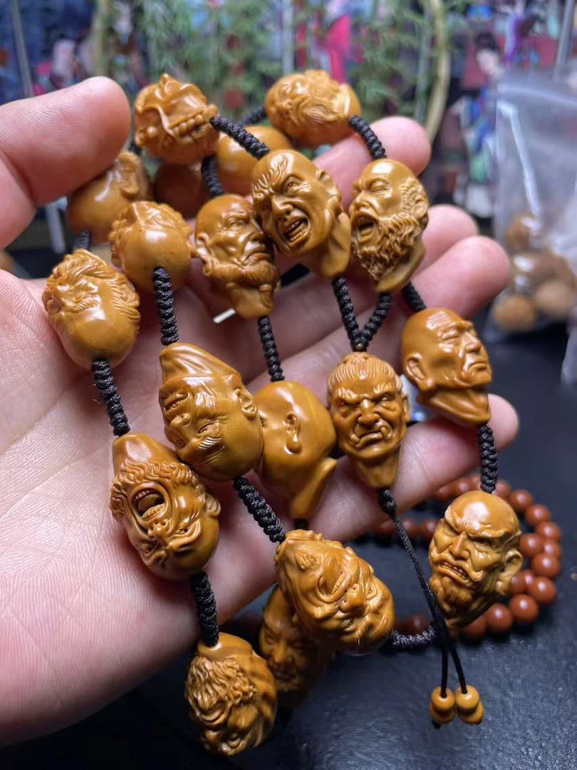 橄榄核雕刻赵进写实手串十八罗汉