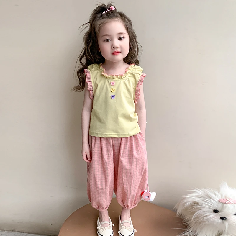 女童套装2025新款夏季女孩韩版洋气时髦无袖两件套女宝宝夏装潮