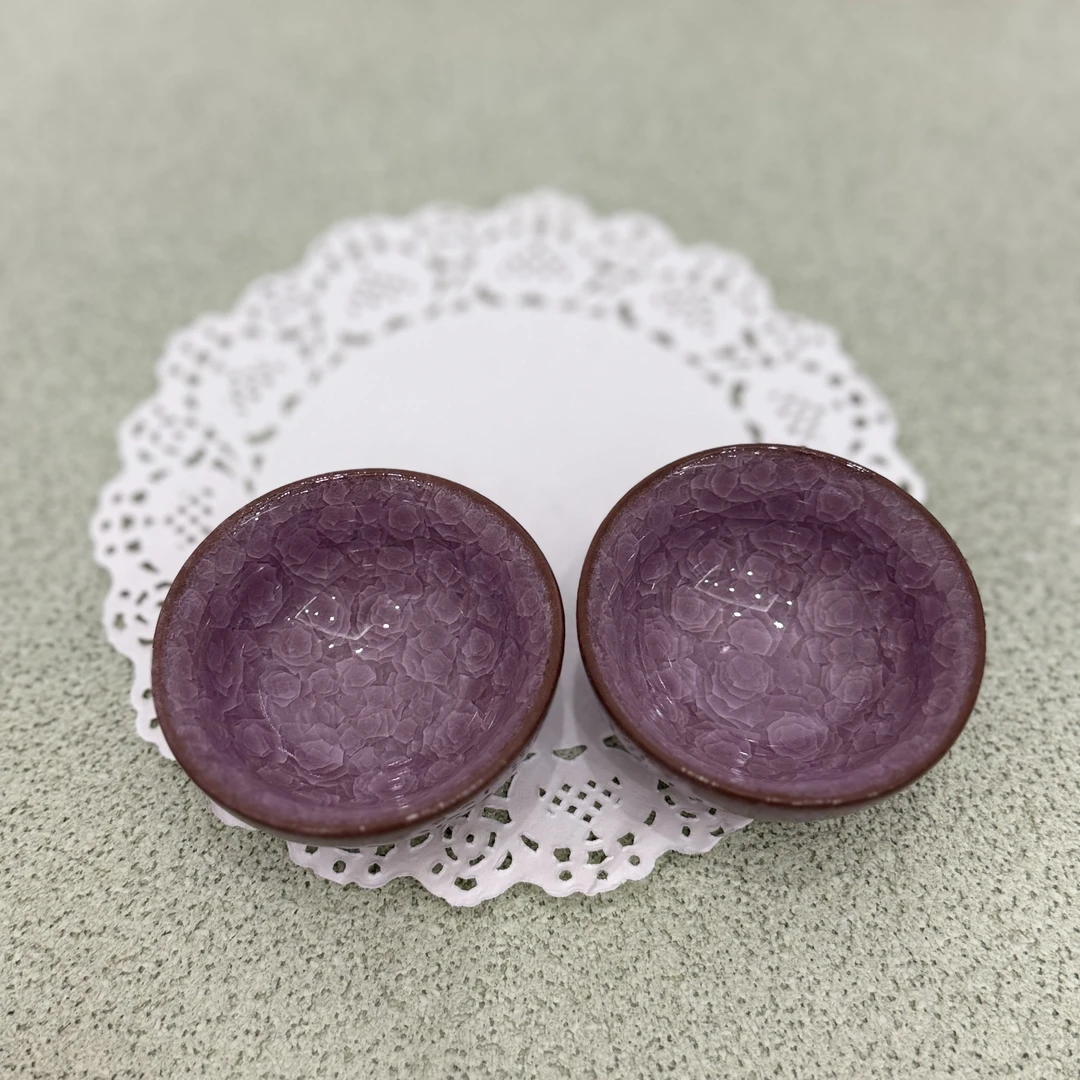 紫冰裂釉茶杯陶瓷品茗杯开片可养小号功夫茶具小杯子2只