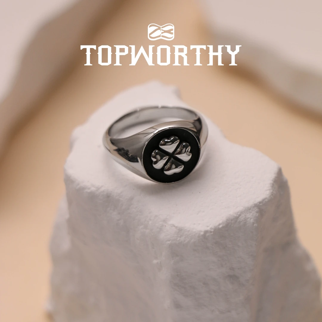 钛钢树脂戒指 【四叶草】原创中性风设计戒指 高品质复古小众男女