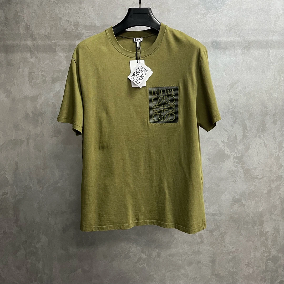 99新 LOEWE/罗意威 橄榄绿Logo印花圆领短袖T恤/m