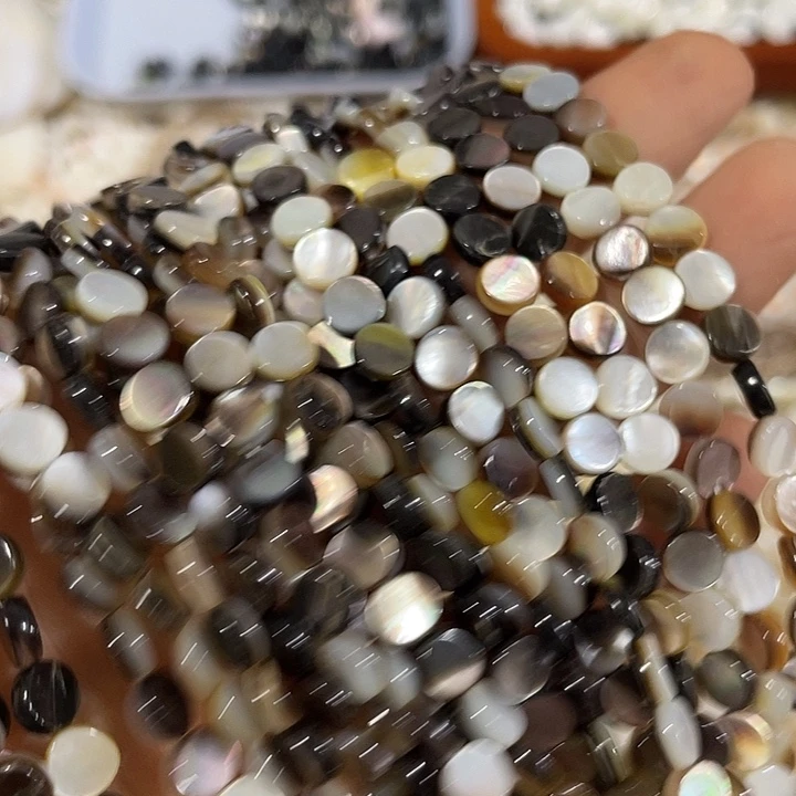 玛瑙/玉髓合金珠宝半成品一条6mm黑蝶贝圆片