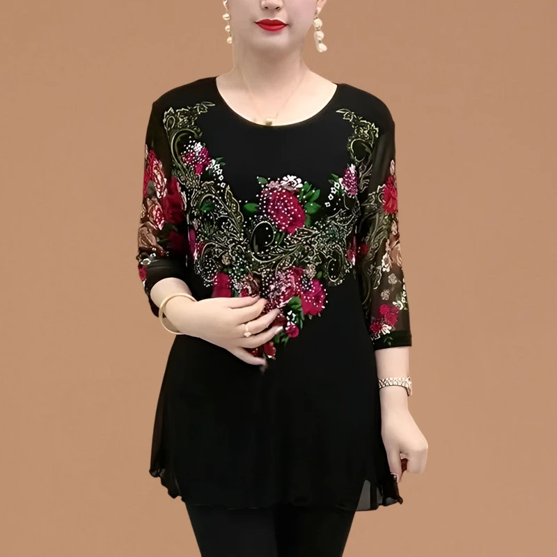 新款夏季女薄款小衫上衣中老年妈妈打底夏装七分袖宽松大码T恤衫