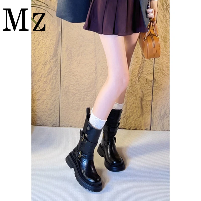 现货断码福利/真皮高定版/平替好物/保暖搭子/皮带扣骑士靴中筒靴