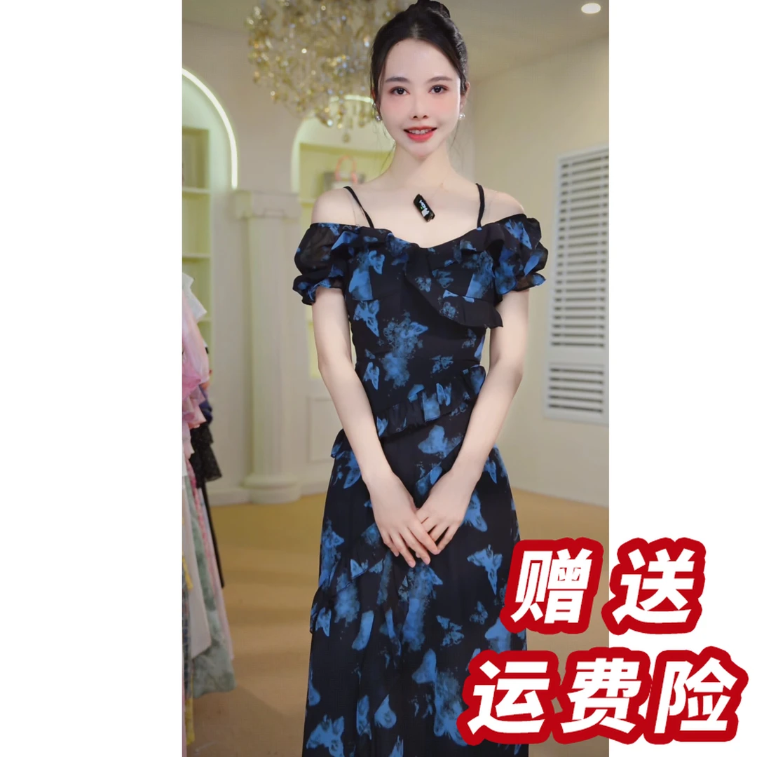 【赠送运费险】法式波点连衣裙2025夏季荷叶边V领小众A字裙 J46042