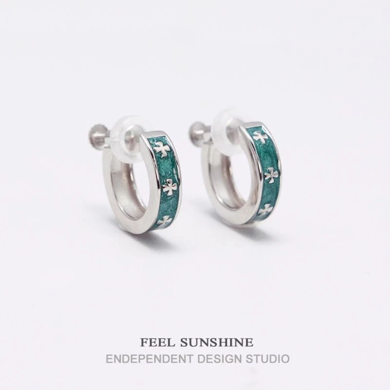 BTSP 翠色·流萤隐形无痛四叶草无耳洞螺旋耳夹