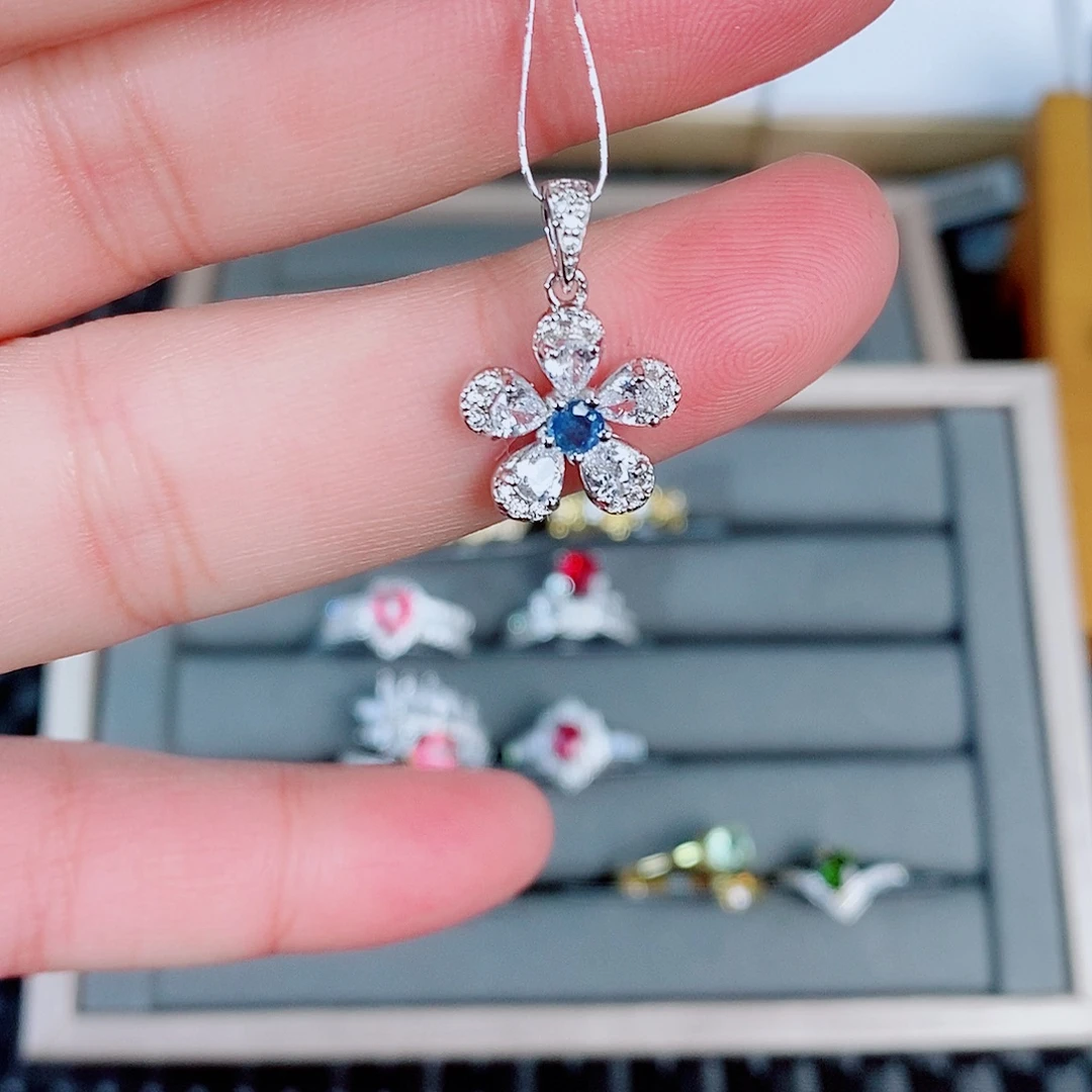 蓝宝石吊坠(不含链)银S925镶嵌