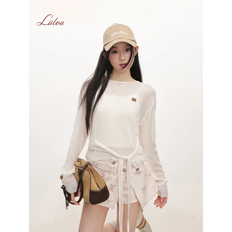【久蔡荷子专享】Liilou 25ss 羊毛混纺 扭结系带宽松镂空针织罩衫
