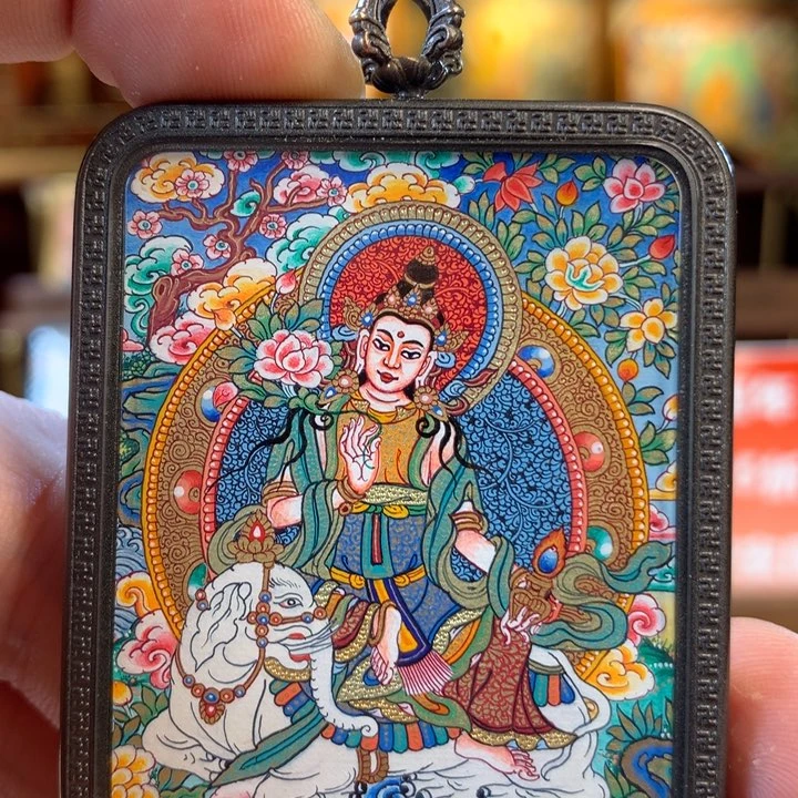 吊坠J***炮热贡纯手绘唐卡普贤作品