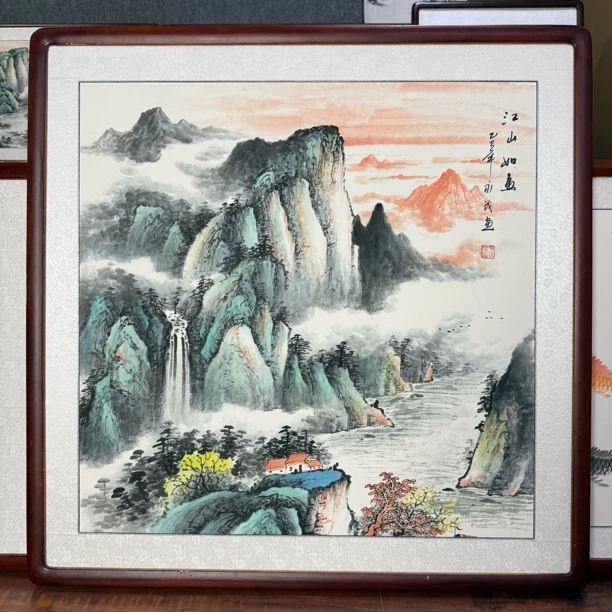 【手绘国画】［83*83厘米］青绿山水画挂画斗方玄关客厅中国画