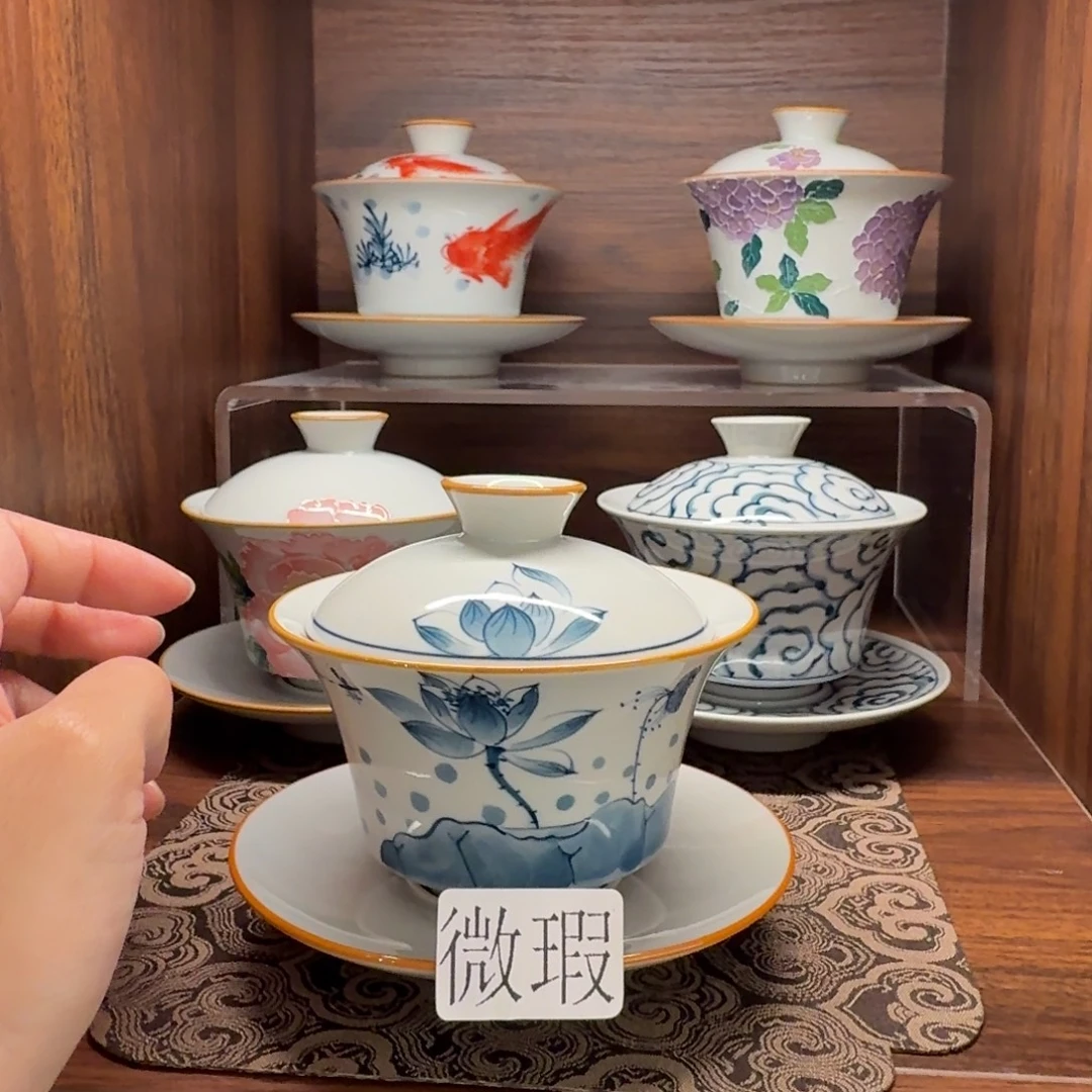 釉下手绘茶具微瑕