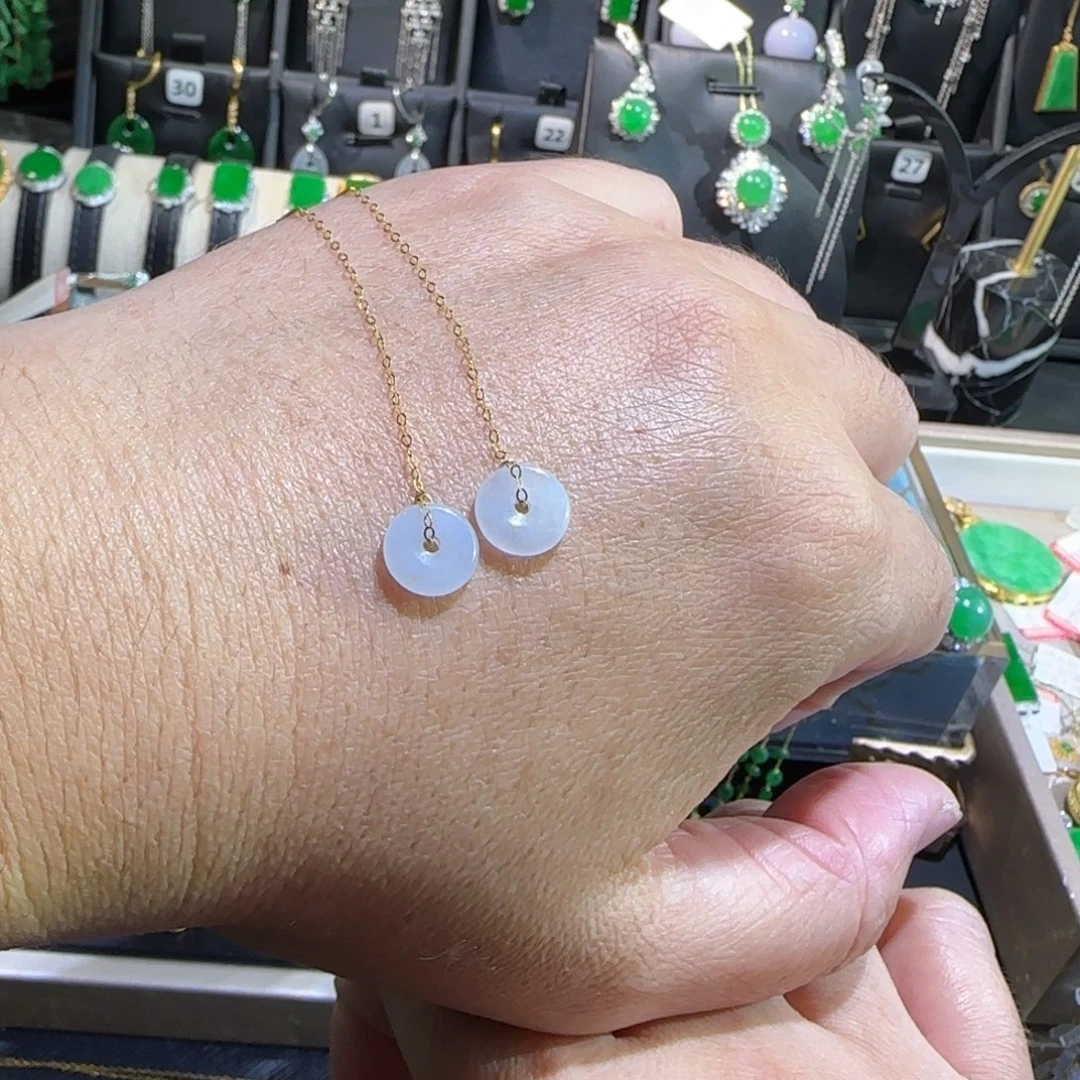 翡翠18K金镶嵌颈饰耳线