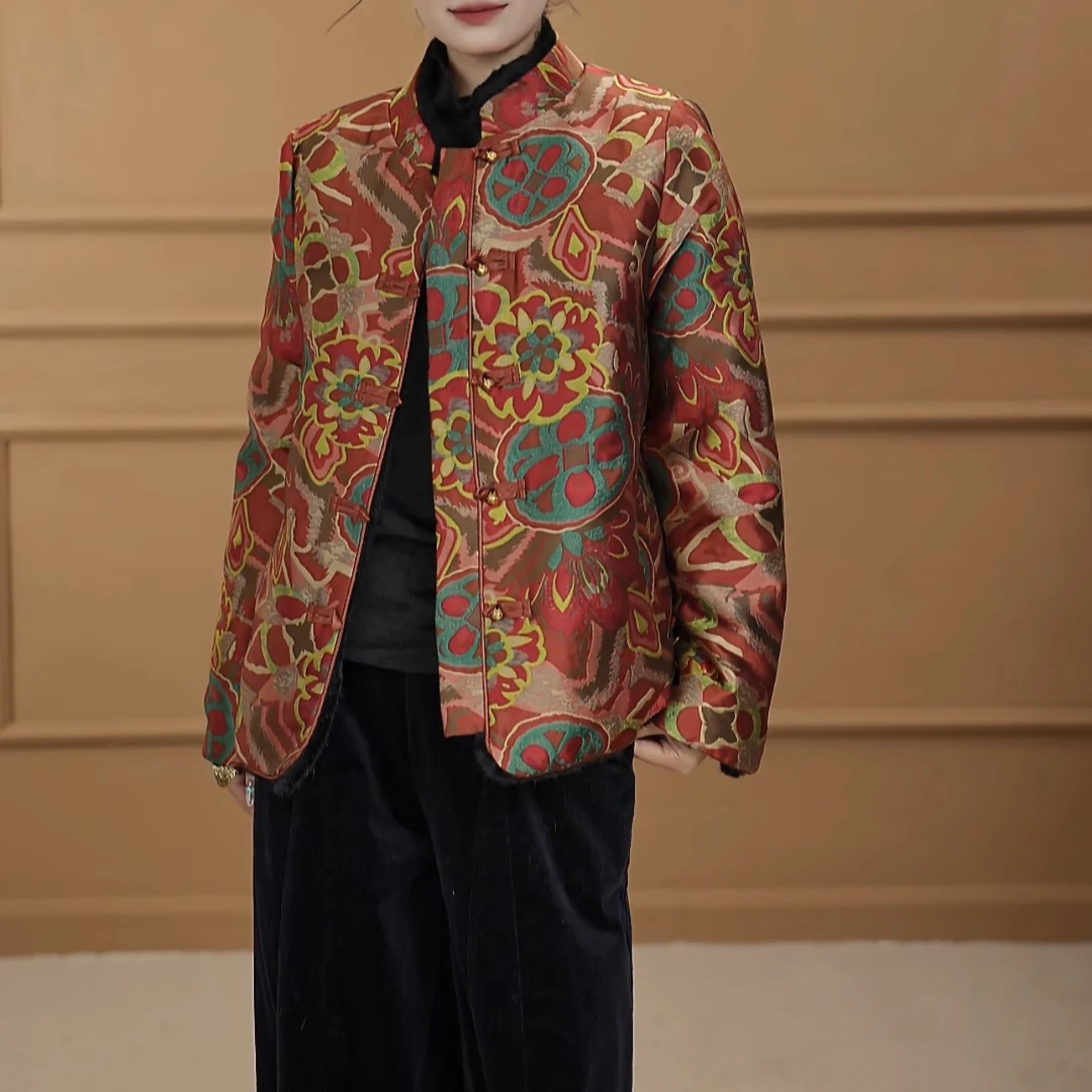 【蔷薇】盘扣长袖短款女秋冬国风复古外套时尚双面双穿新中式上衣