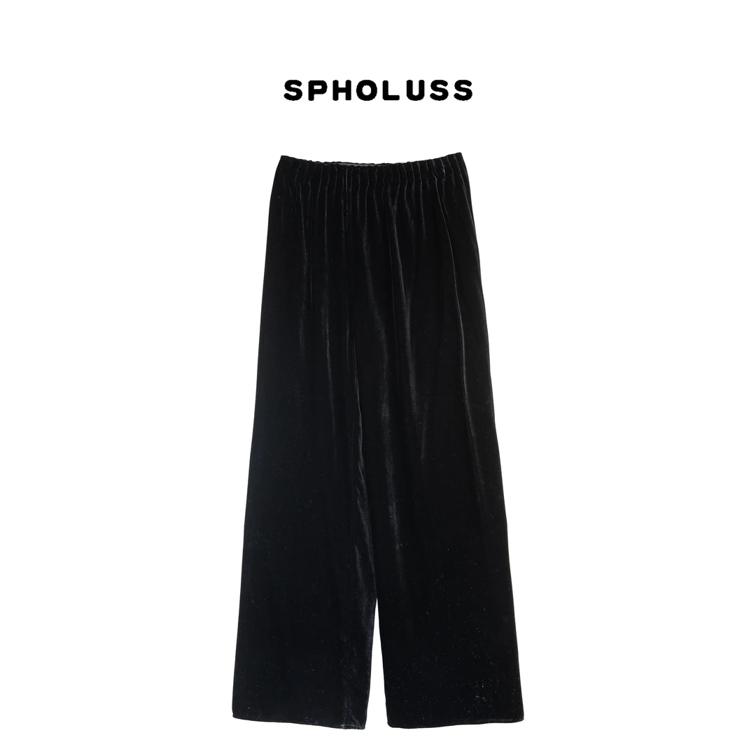 【丝芙玉禄】（Y79）重磅100%真丝丝绒百搭气质设计感时尚真丝丝绒裤