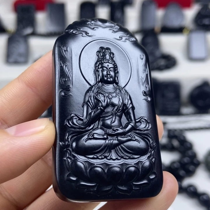 不***丶颈饰未镶嵌和田玉（墨玉）山水观音