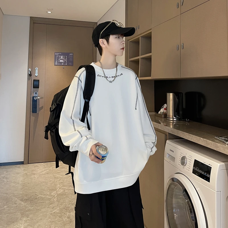 秋季新款卫衣男百搭长袖卫衣圆领男高中生宽松版ins风青少年男装