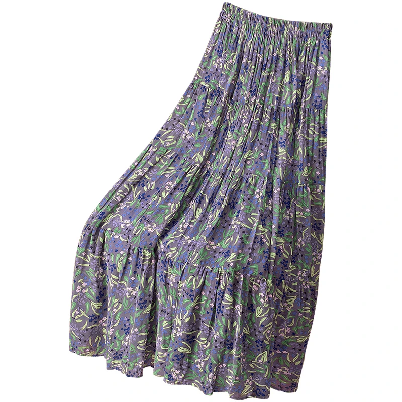 丝柏舍2025秋季欧若风女撞色碎花松紧腰A字半身裙S51R0582B