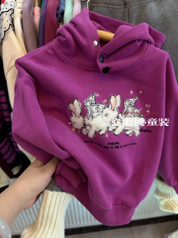 卷毛桃2025春立体兔子连帽卫衣