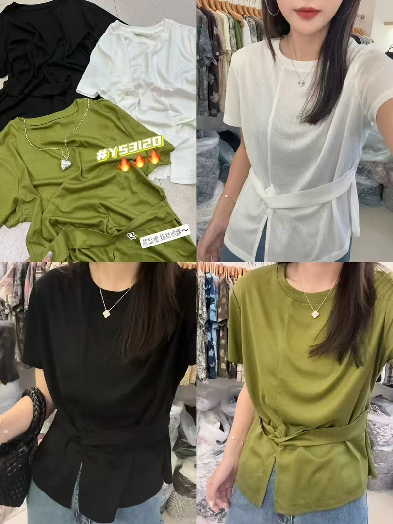 MISS RUILI  定制  夏季设计感纯色扭结宽松休闲短袖F0696