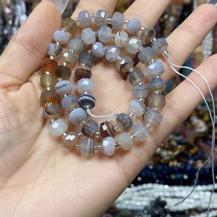 玛瑙/玉髓未镶嵌珠宝半成品亏炸：天然波斯湾玛瑙切面车轮卡7.5mm