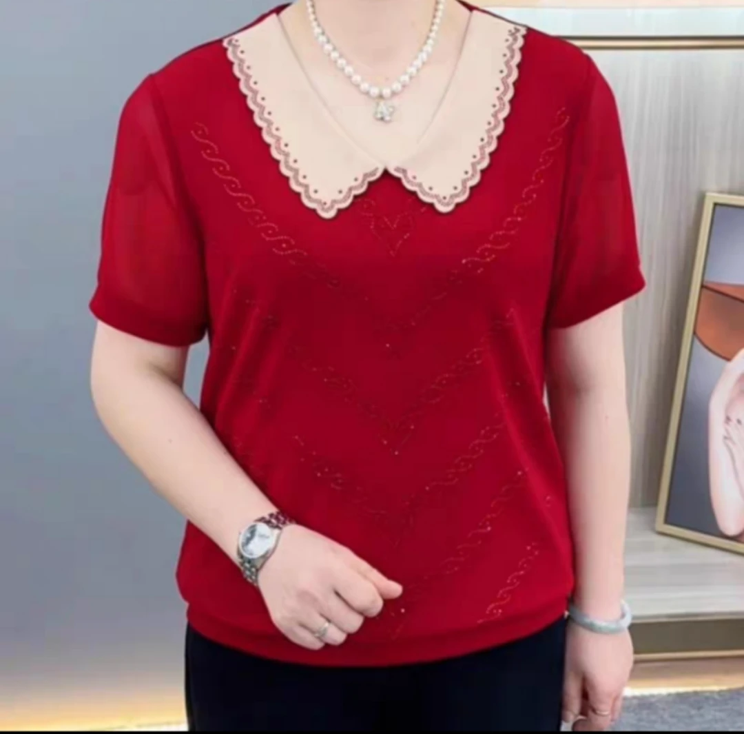 《专柜品质》夏季新款洋气时尚百搭减龄气质网红宽松显瘦妈妈T恤W