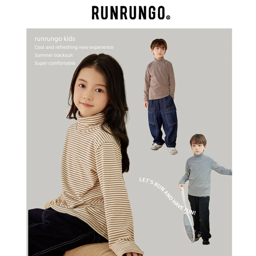 Runrungo【百搭笔记】翻高领条纹打底衫儿童长袖男童洋气针织宝宝ol