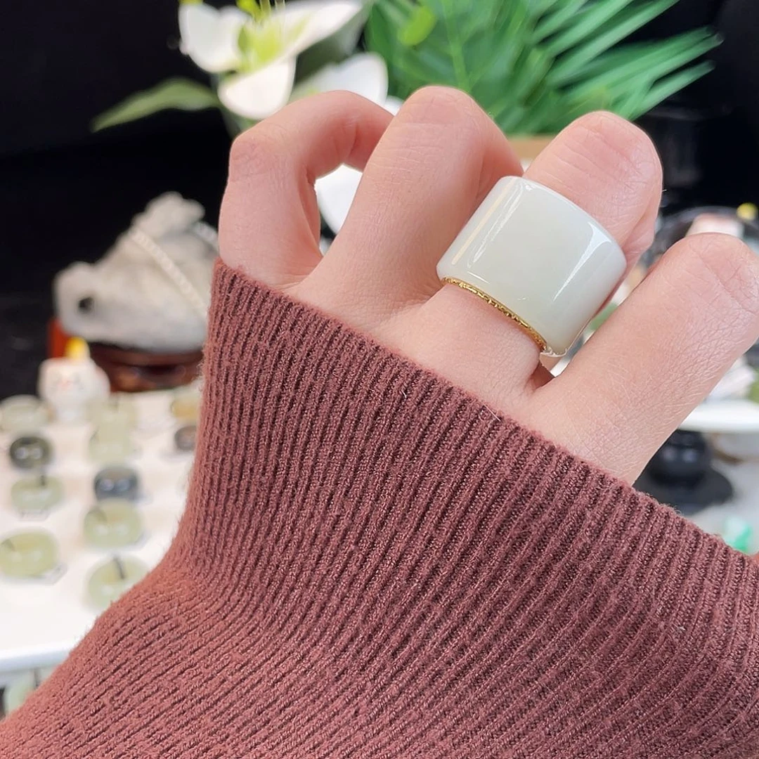 和田玉未镶嵌戒指E69白玉高桶18.2带24h