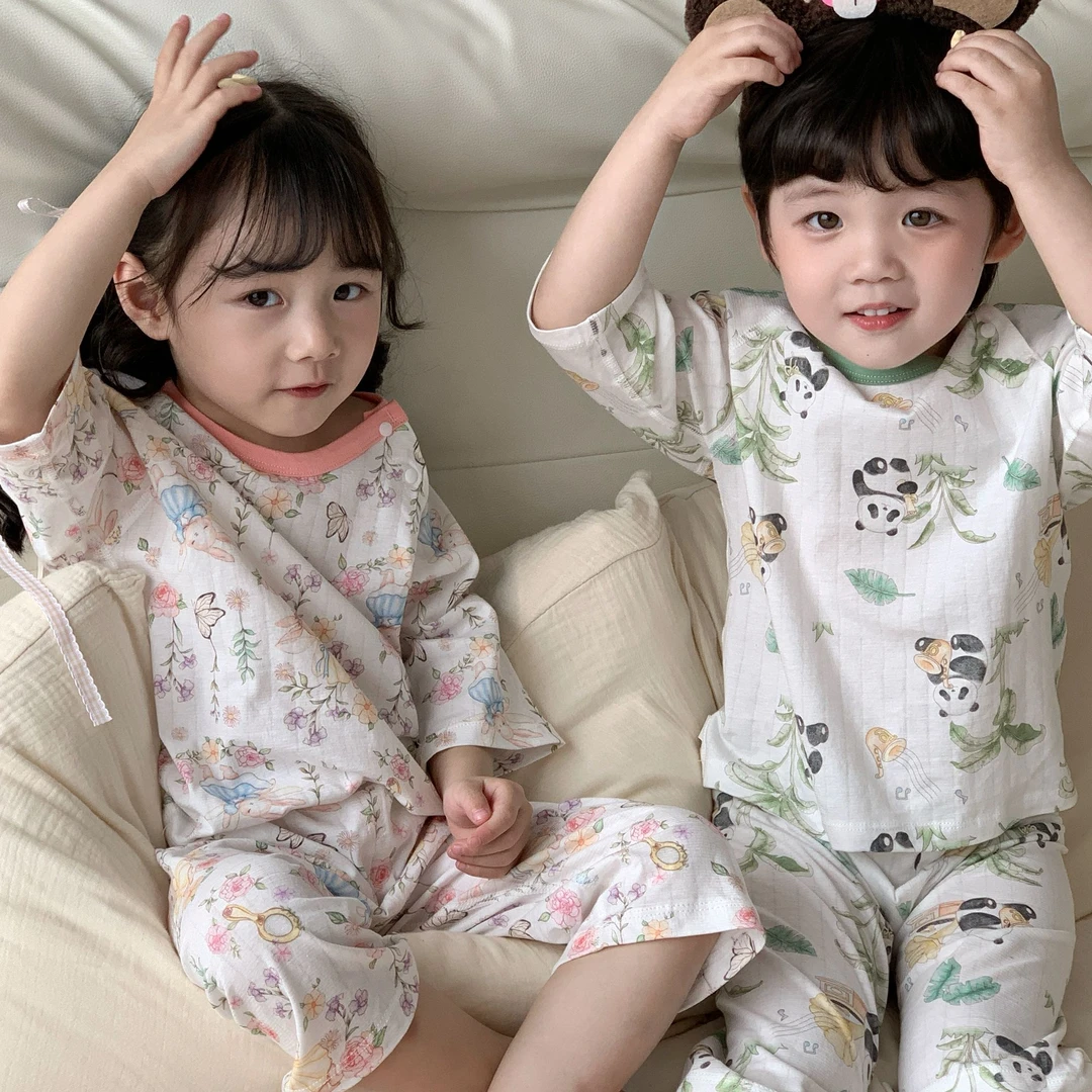 儿童春夏家居服套装空调服凉感休闲风长袖女孩吸汗夏装