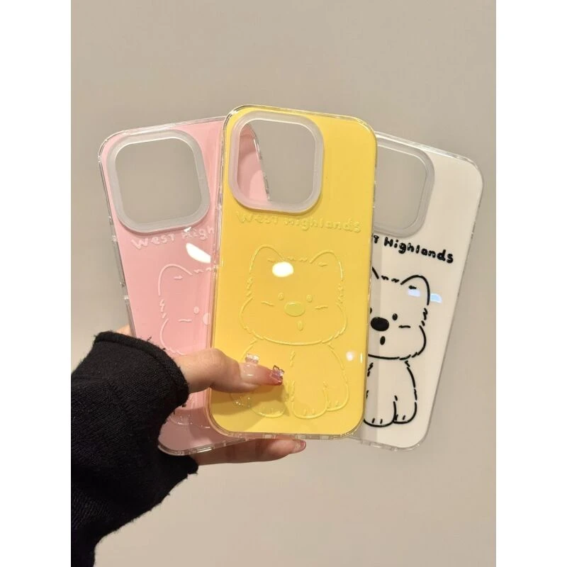 可爱线条西高地英文适用iphone16promax苹果15pro手机壳14新款13